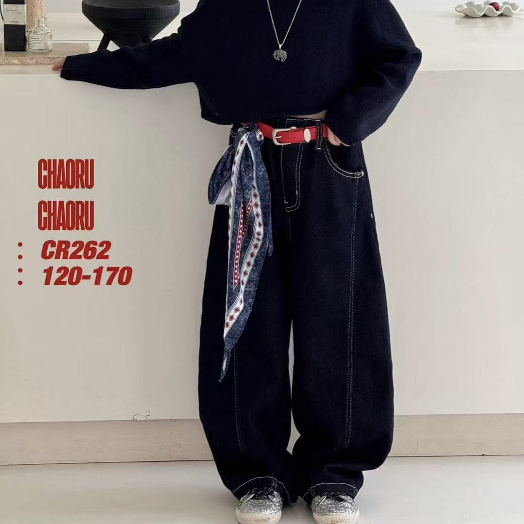 262儿童带丝巾磨绒牛仔裤