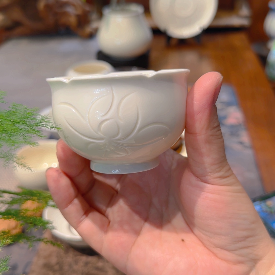 微澜定瓷 炉式杯 花口 刻花 100cc