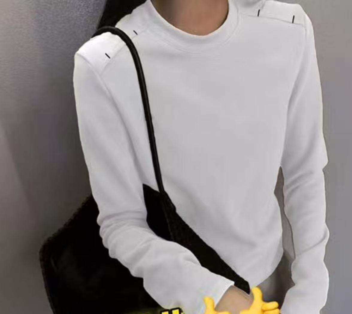 羊狨A3281白侧线绣圆领长袖8837