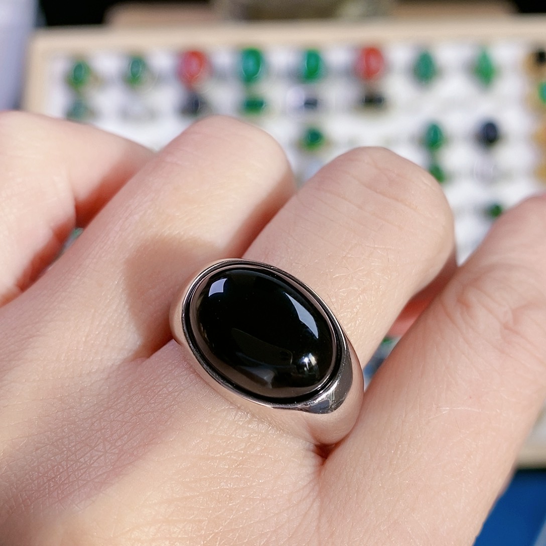 玛瑙/玉髓戒指银S925镶嵌