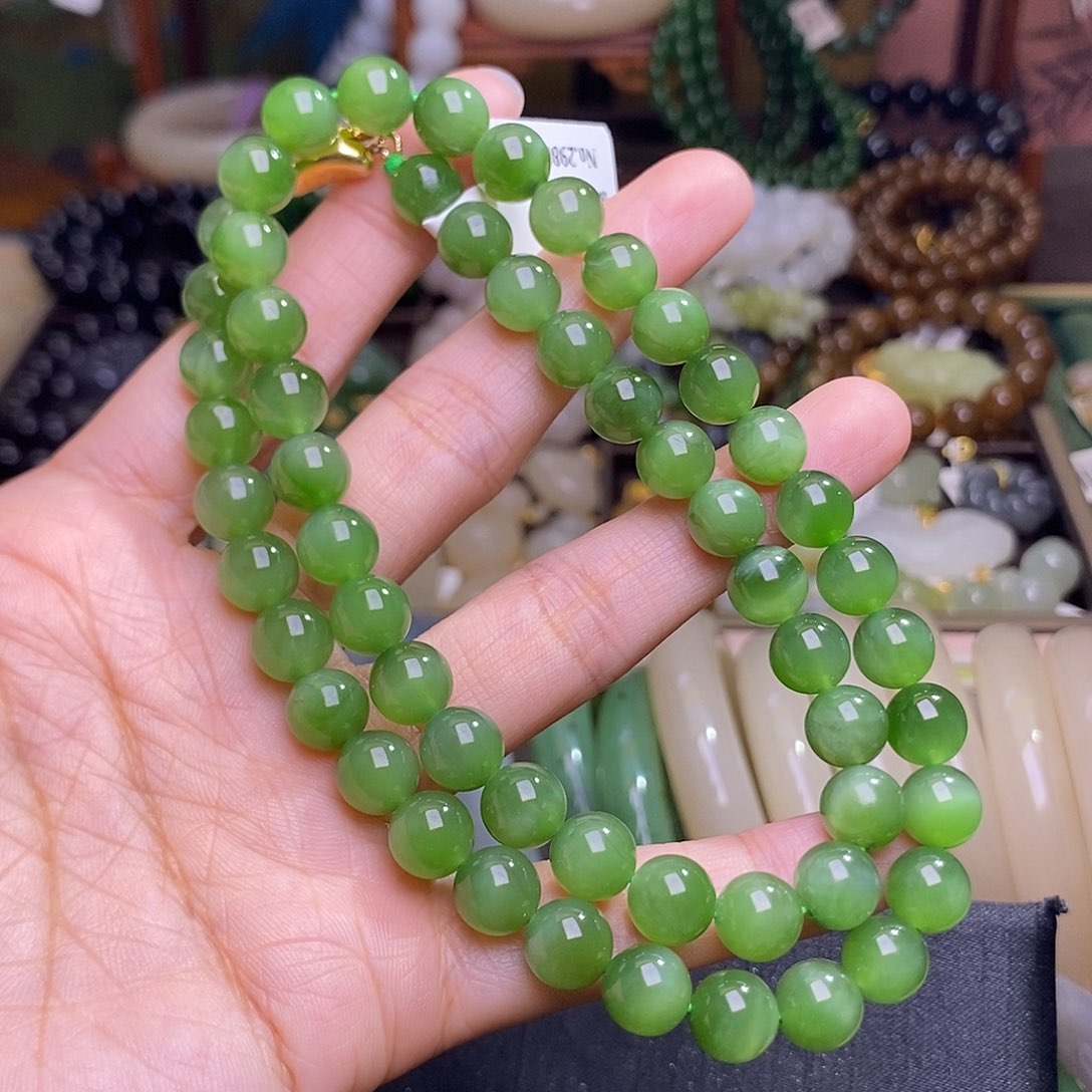 和田玉未镶嵌颈饰冰底猫眼碧玉项链约8MM