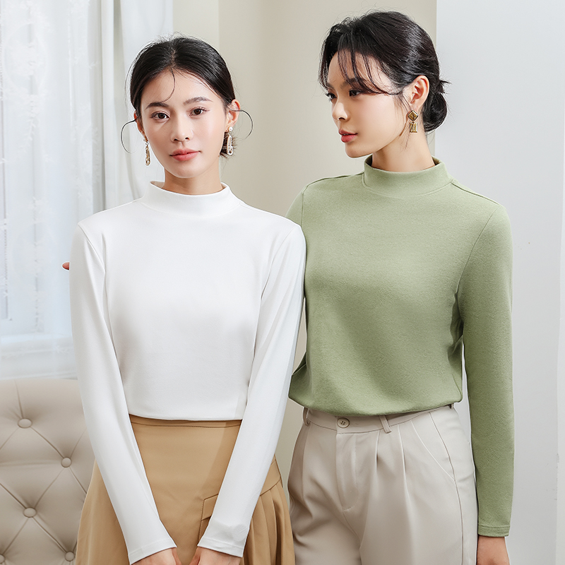 崔万志冬季牛奶绒女士打底衫半高领长袖纯色柔软磨毛百搭保暖PY08