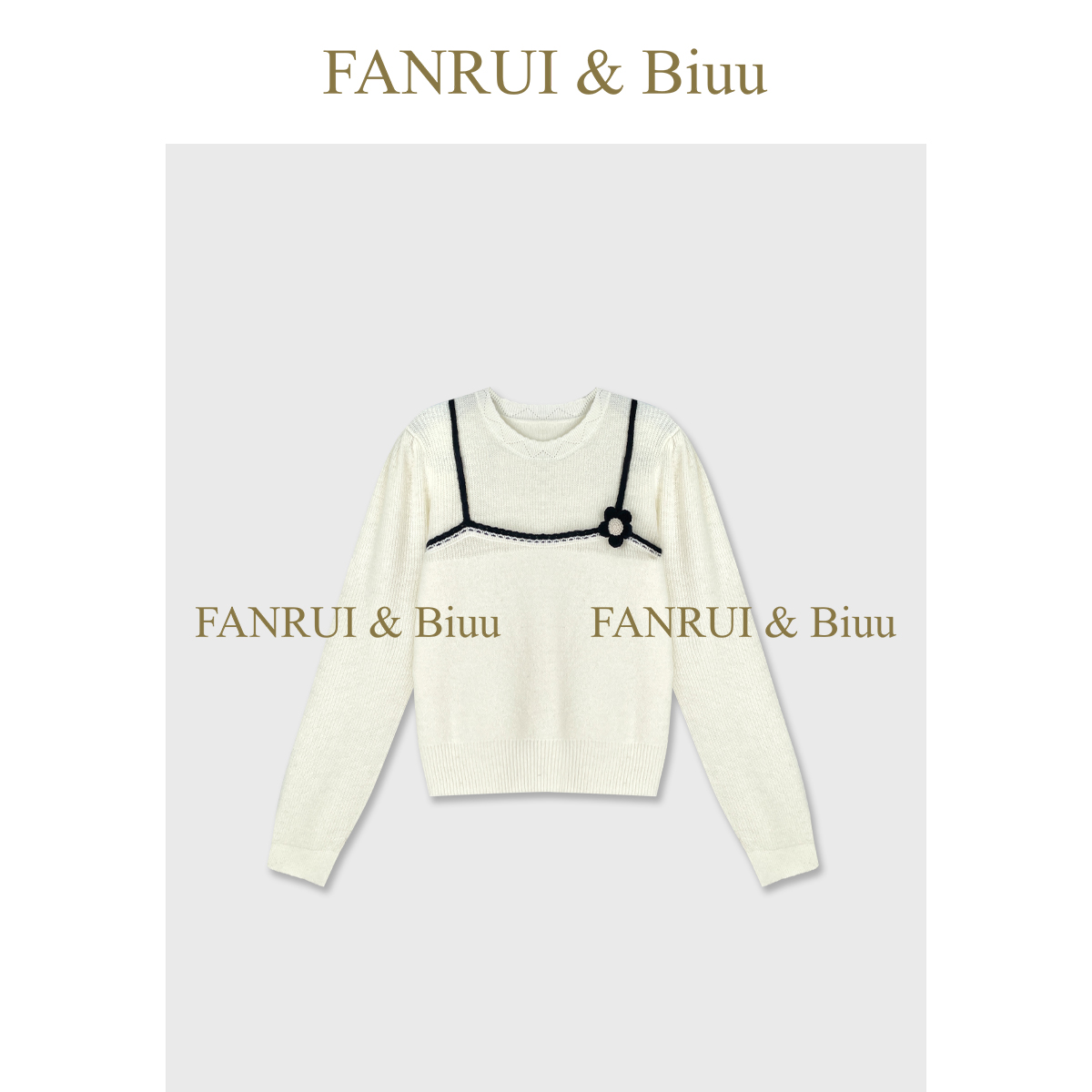 FANRUI/泛芮 「花缀呼吸」莱赛尔+羊驼毛花朵减龄洋气针织衫B19333