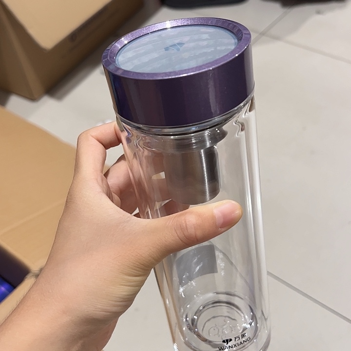 万象v149S紫色双层玻璃杯490玻璃杯加杯套