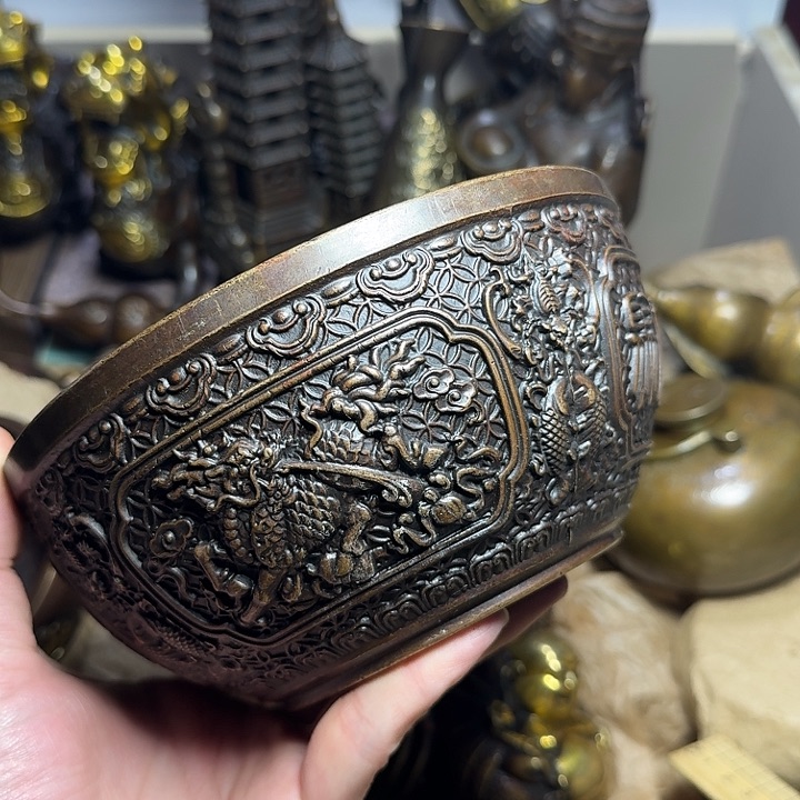 原矿 风魔铜藏收铜摆件 