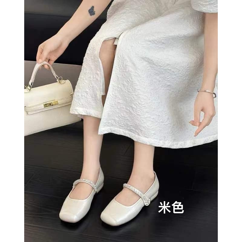 【坦姐严选 实体品质】软底小香风玛丽珍鞋水钻一字带668-1