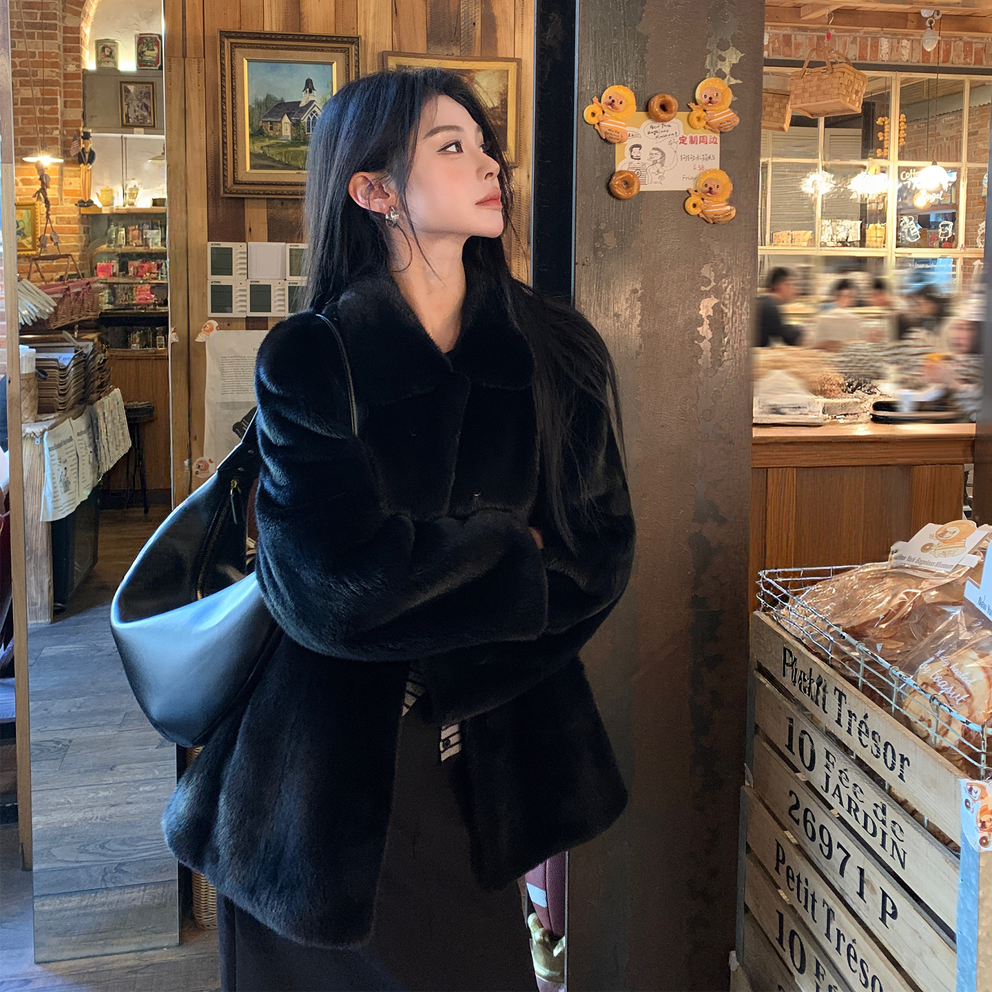 淇淇家 夜色探戈 进口宝嘉美水貂皮草中长款方领简约贵气貂皮大衣