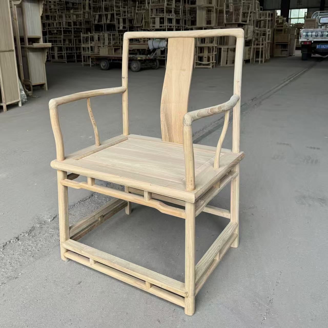 北方榆木全实木客椅原木新中式家用桌椅茶椅实木椅