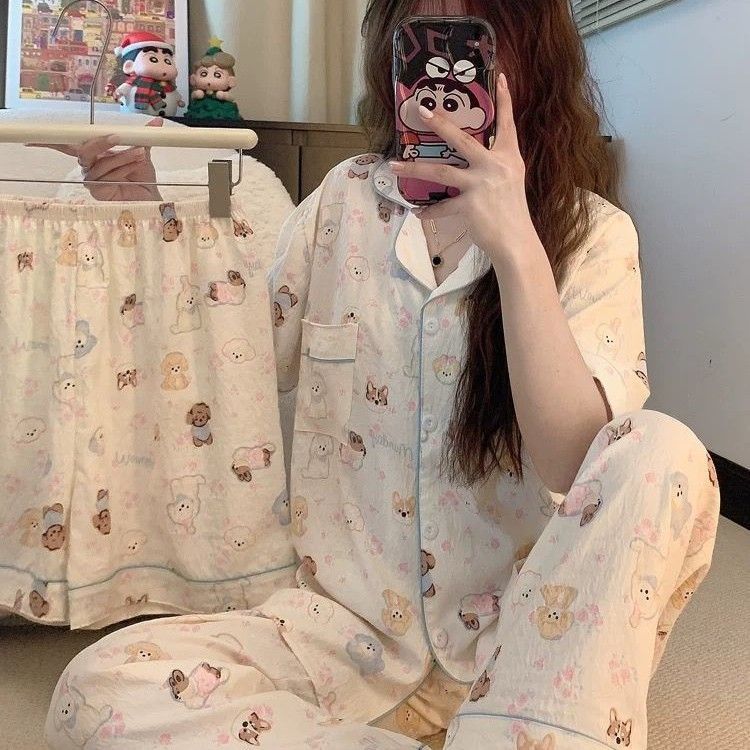 三件套睡衣短裤短袖长裤