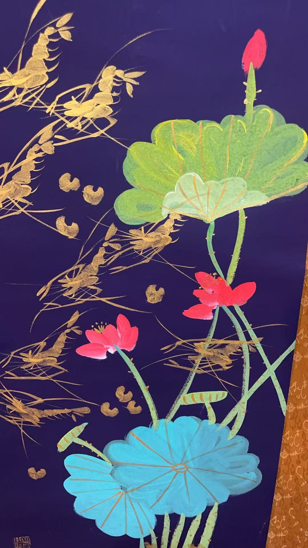 精品现代装饰画挂轴蓝虾一幅