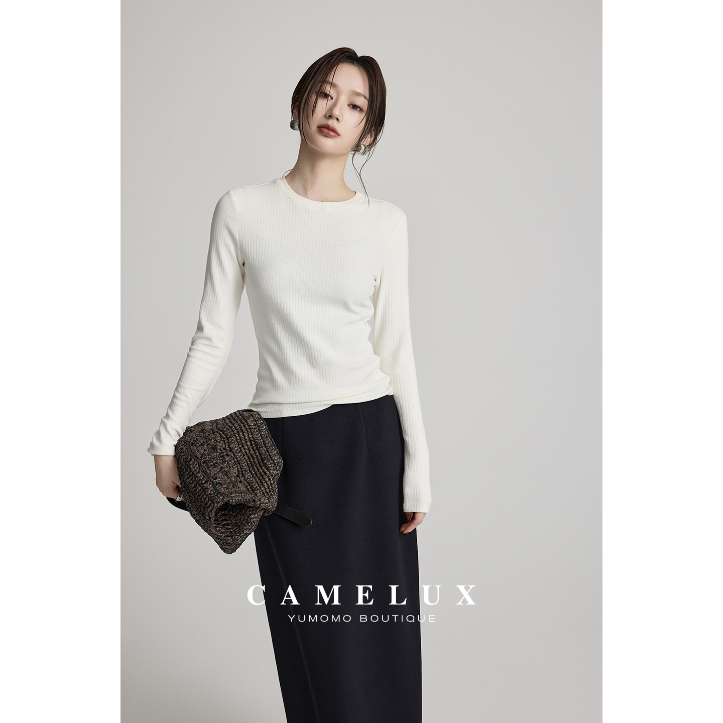 【Camelux线】维密绒感T 打底万金油修身显瘦圆领长袖T恤 QT244036