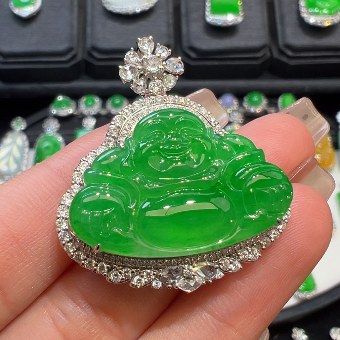 翡翠吊坠(不含链)18K金镶嵌收到货48小时鉴赏期