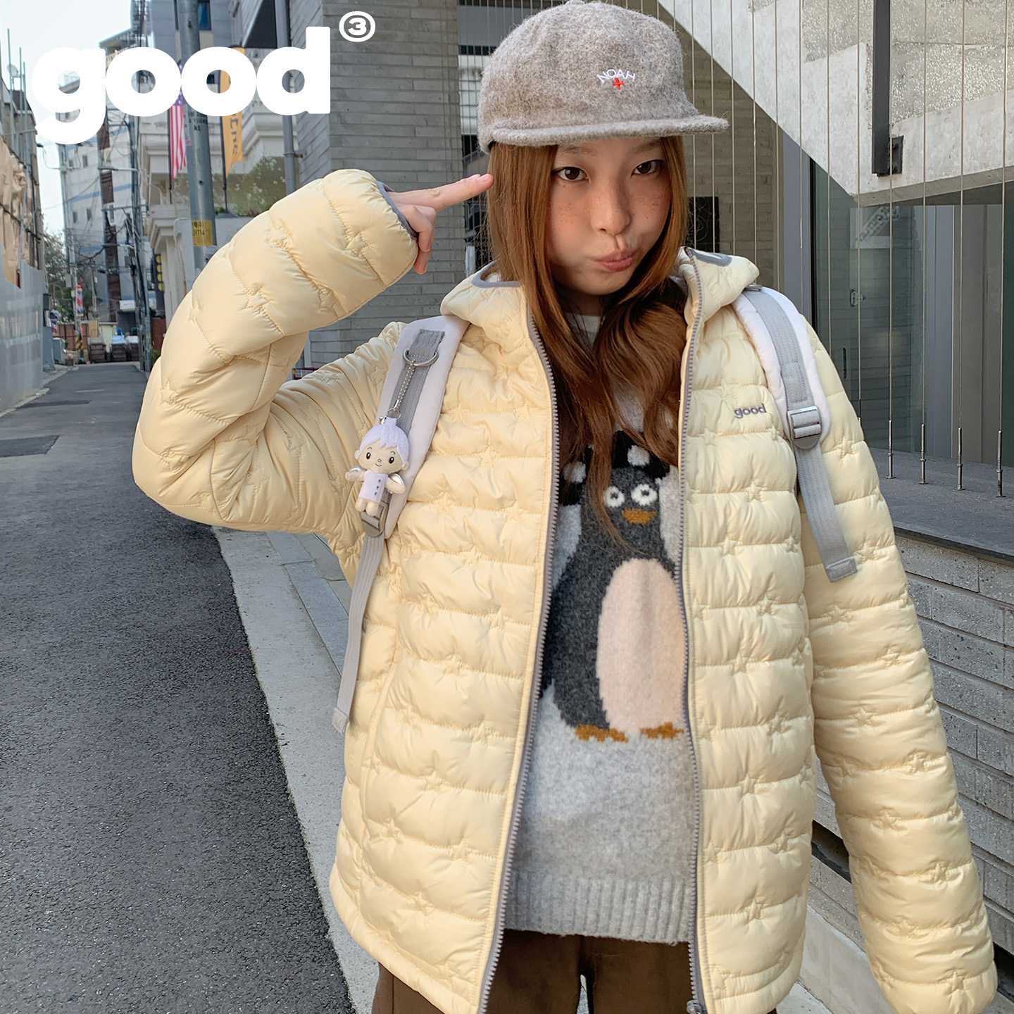 美好商店MeihaoStore「暖天星」淡色星星绗棉连帽排骨棉服