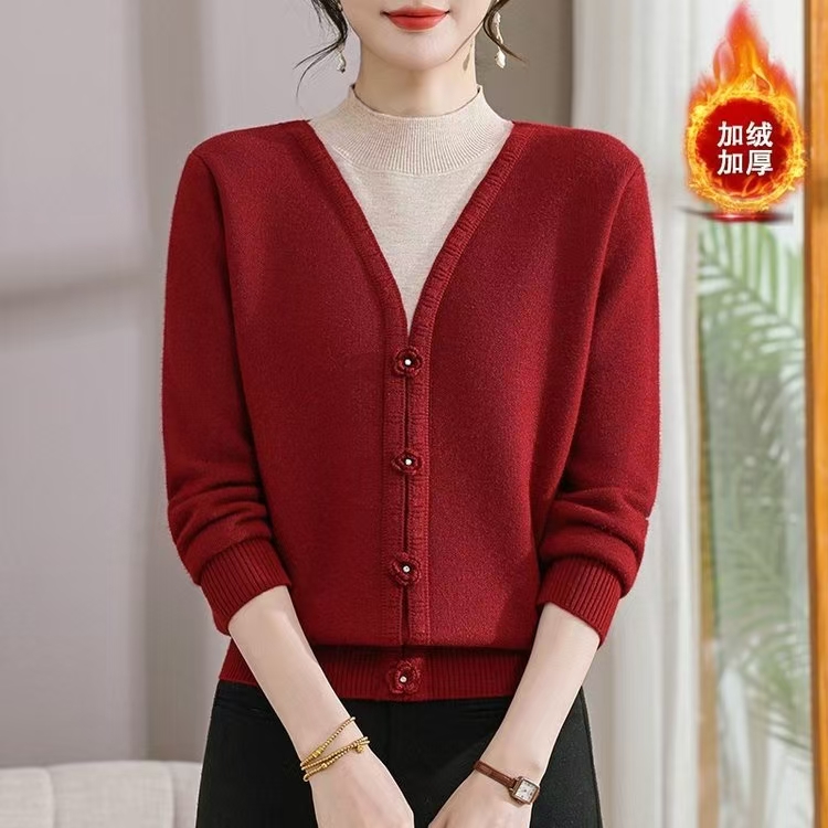 中老年女装加绒加厚女冬内搭毛衣打底衫时尚衫9186
