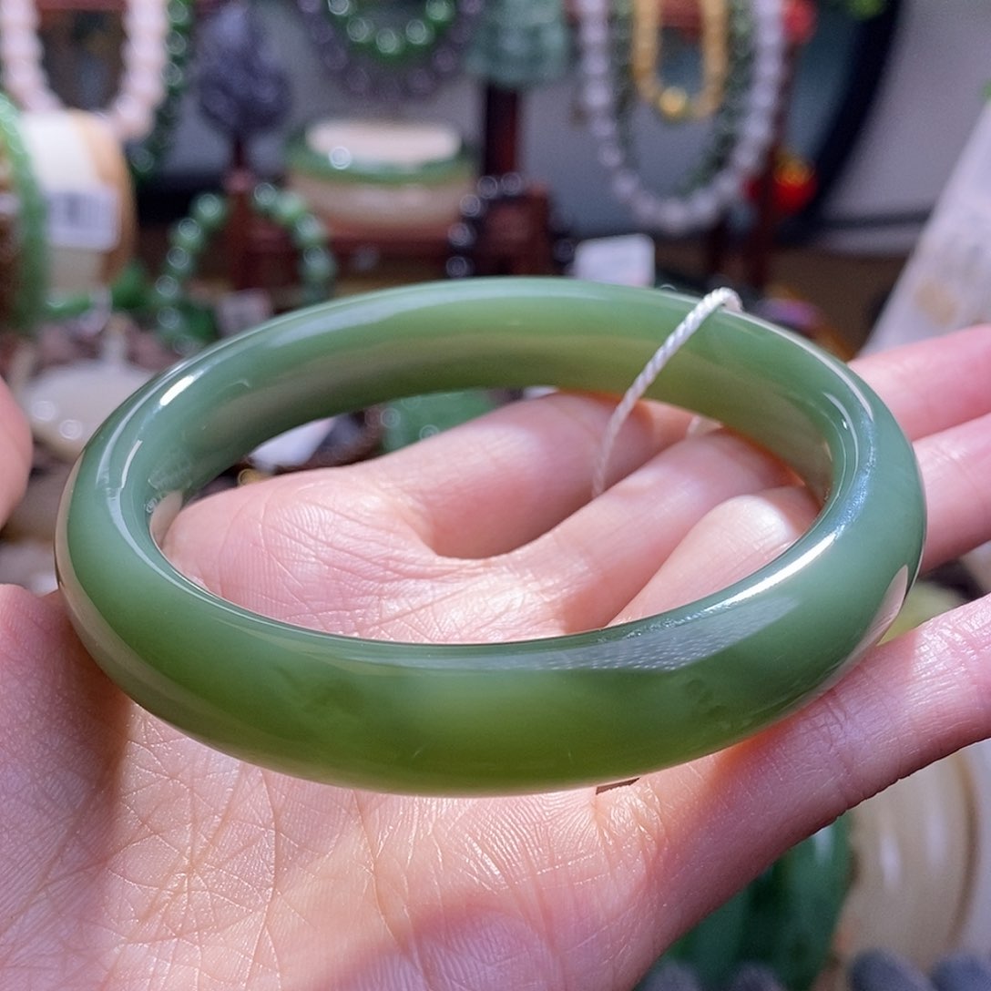 和田玉碧玉收藏猫眼手镯59.7圈口未镶嵌