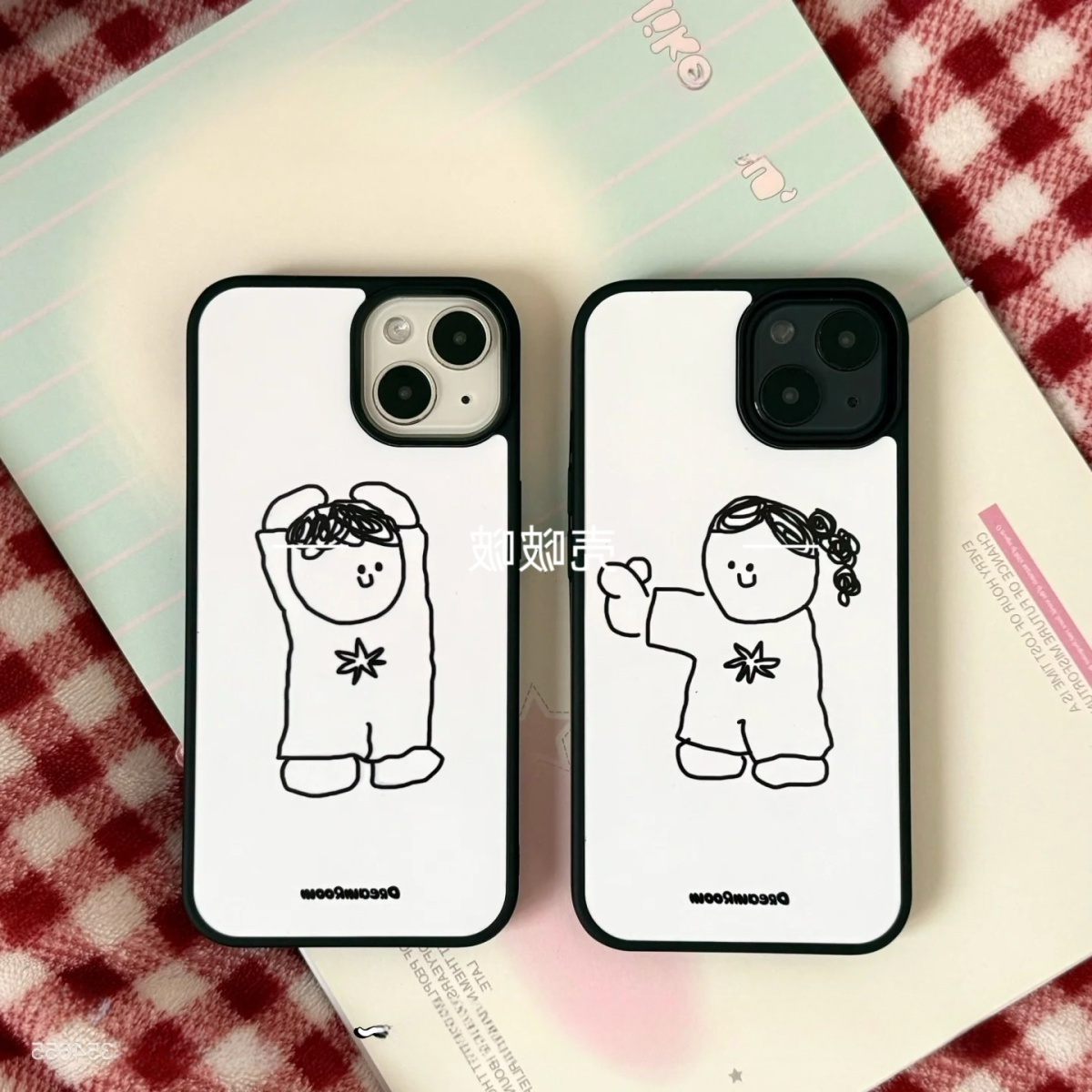 新款情侣线条比心网红款16pro手机壳防摔新款黑框X适用苹果11/12/