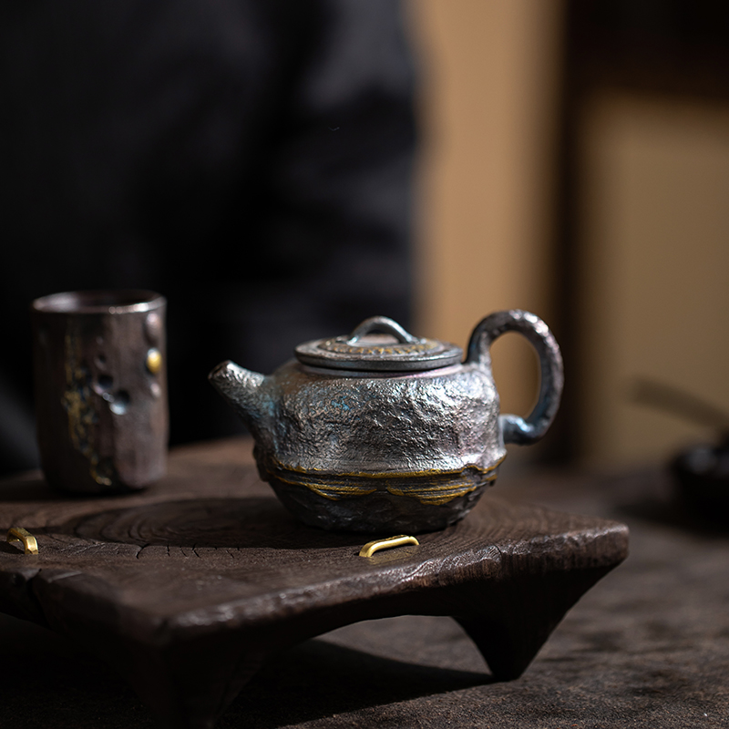 瓷胎鎏银风岩匏尊壶炫彩七彩发光单壶带过滤小容量