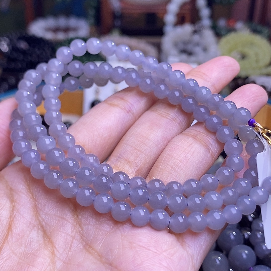 和田玉未镶嵌颈饰冰仙紫老矿料烟紫毛衣链6m