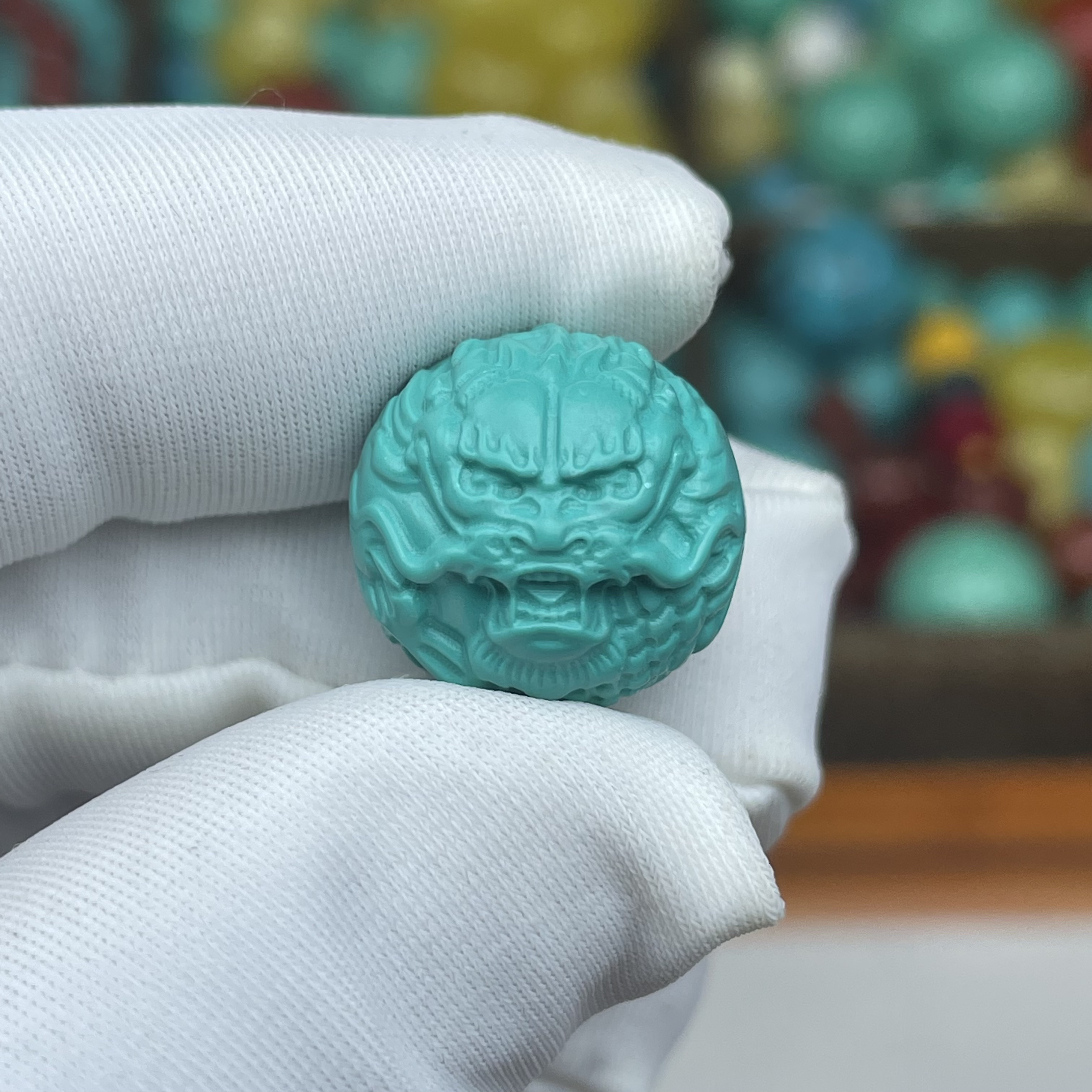 【A06】16mm龙珠高瓷绿满工精雕散珠文玩顶珠配珠配饰DIY手串配件