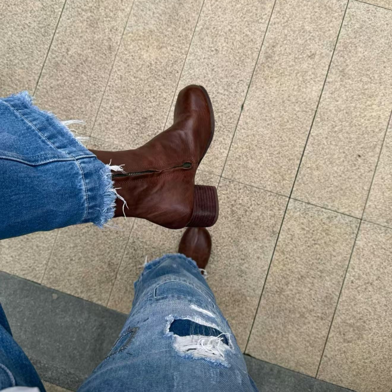  LI AJIGIRL/阿吉女·原创设计复古圆头马皮粗跟短靴#2523