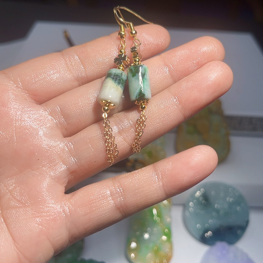 翡翠14K金镶嵌吊坠(不含链)耳饰