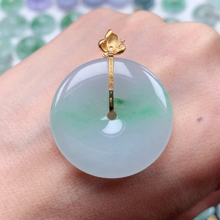 翡翠吊坠(不含链)18K金镶嵌