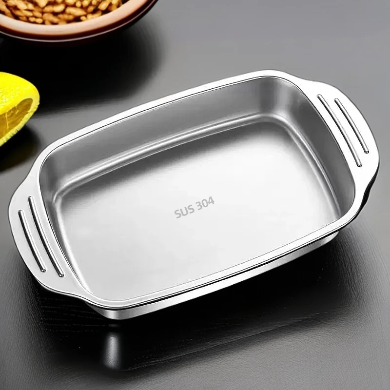 家用不锈钢烤鱼盘烧烤盘多功能盘长方形方