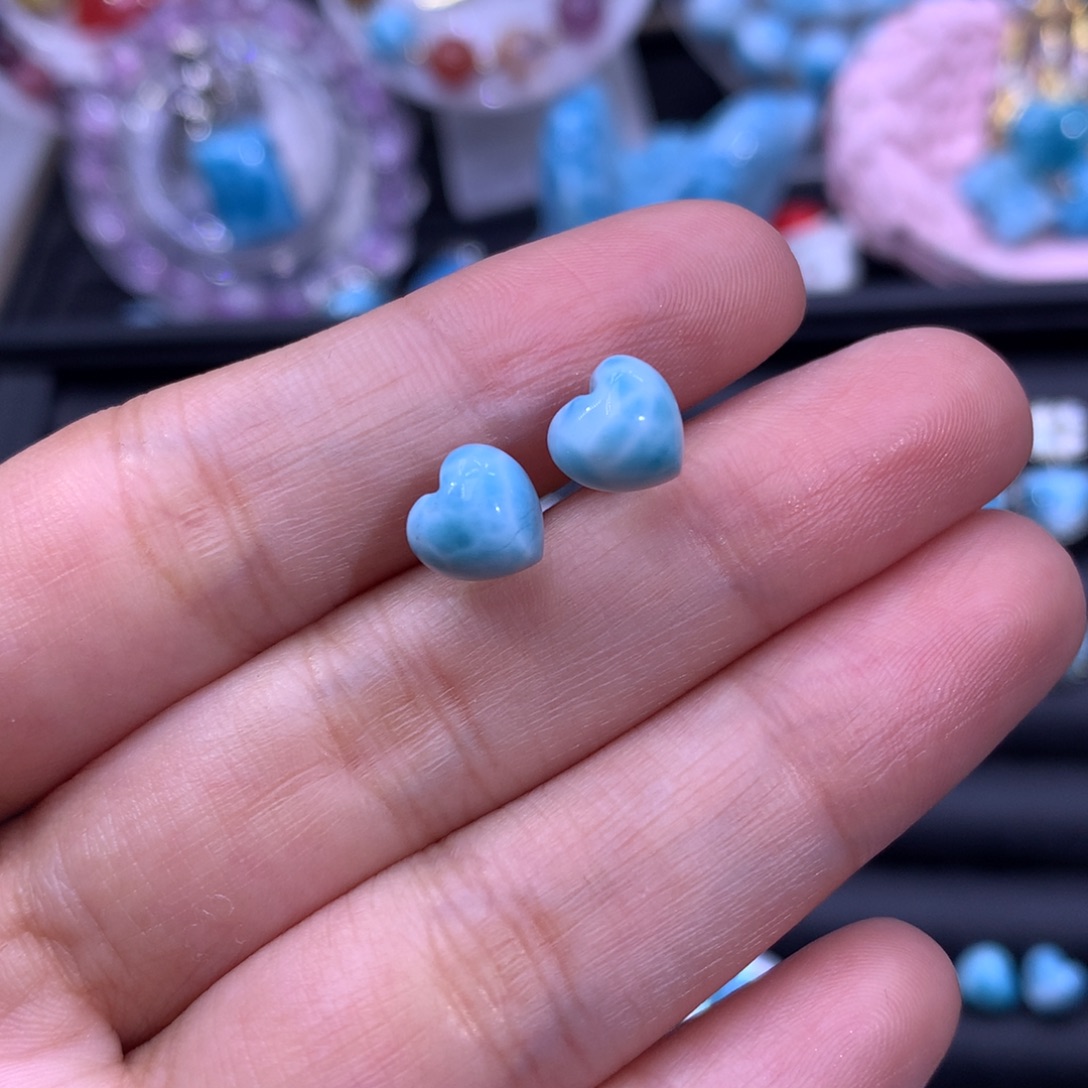 精***海针钠钙石（海纹石）银S925镶嵌耳钉爱心耳钉色差略异