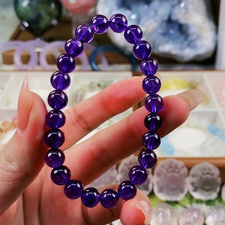水晶手链未镶嵌天然紫水晶手链8mm+