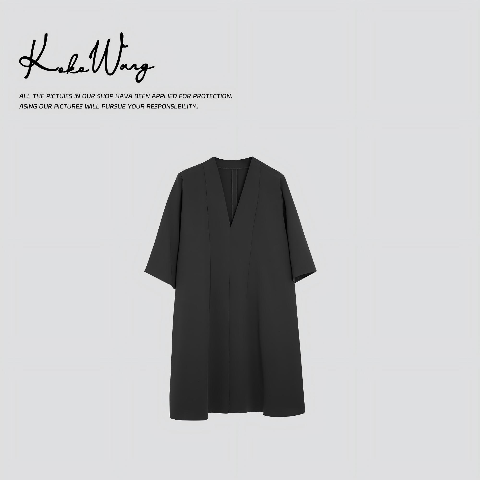 KOKO WANG夏季极简三醋酸V领显瘦高级百搭连衣裙5024445B08W42