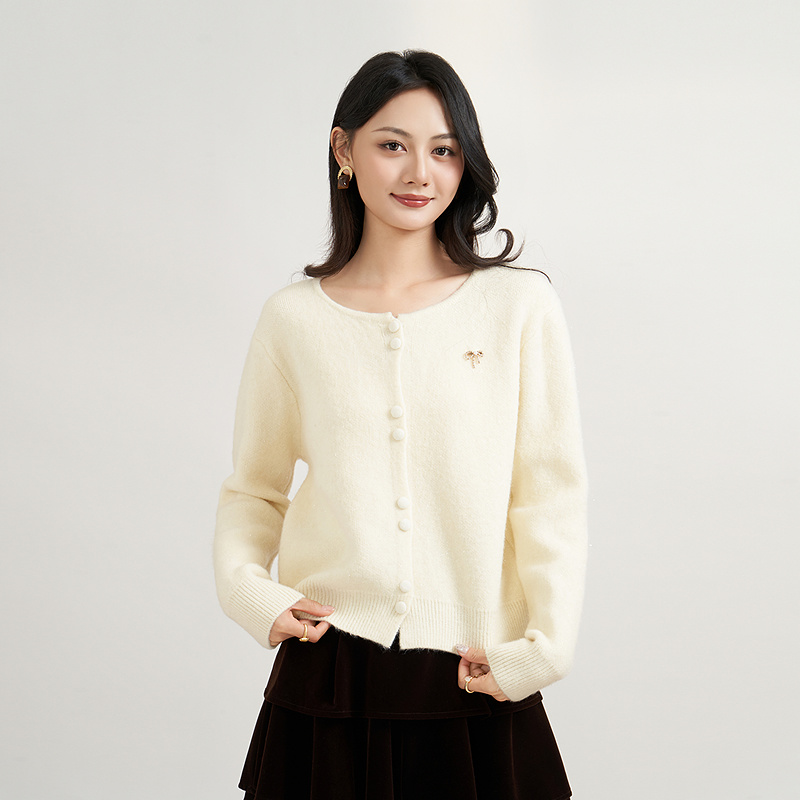 针织女毛针织衫雏菊钉珠针织开衫针织衫百搭长袖YA25104W509
