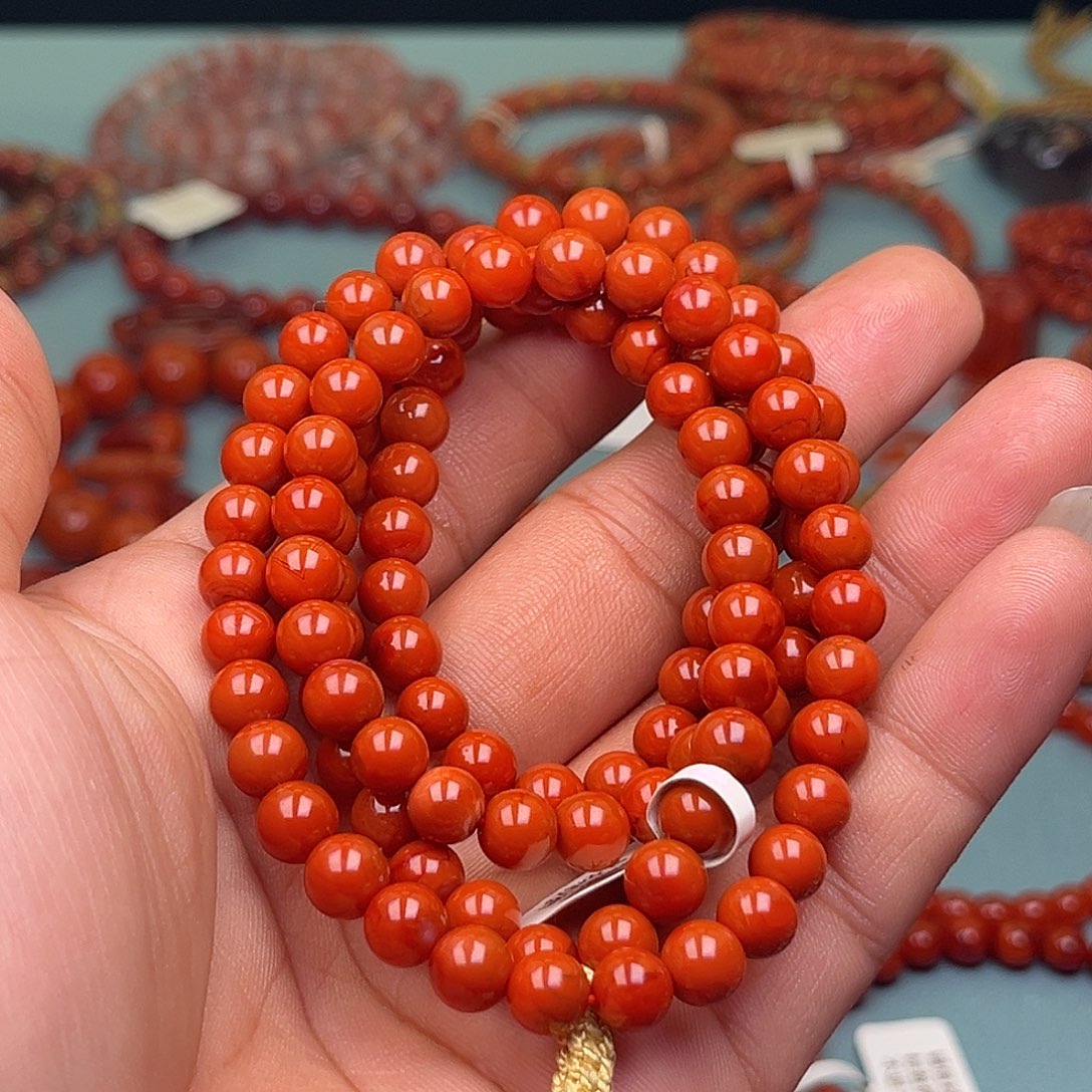 南红玛瑙未镶嵌手链柿子红卡7