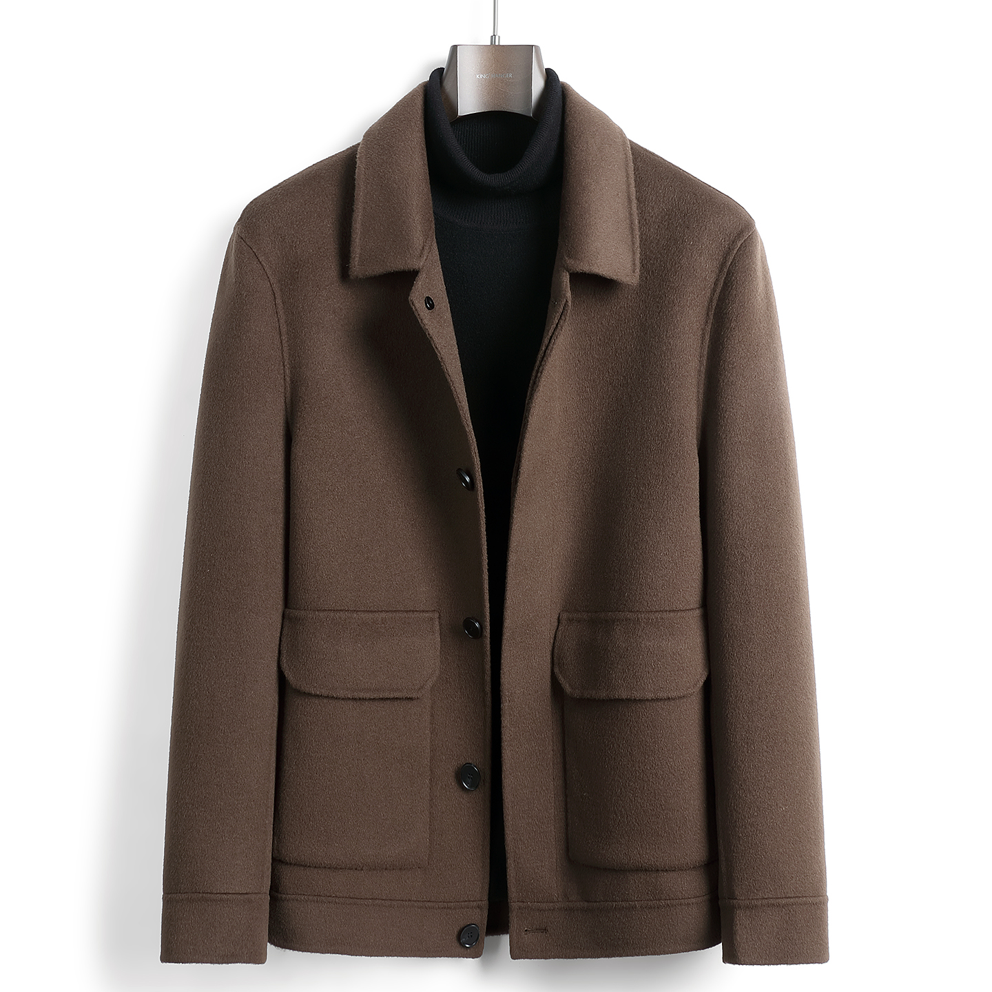 新款纯羊毛双面呢夹克男士短款翻领毛呢子大衣非羊绒帅气外套8898