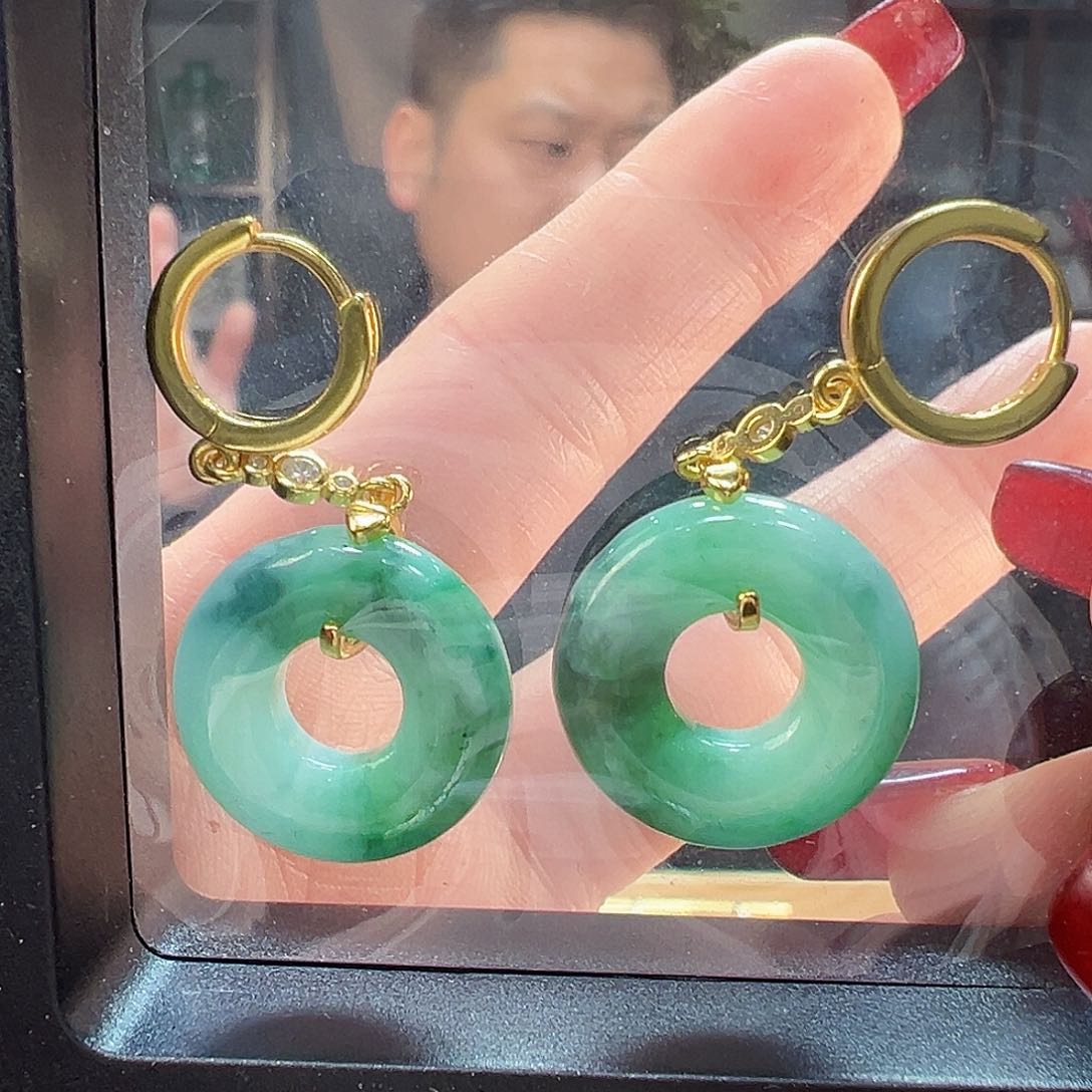 翡翠耳饰银S925镶嵌耳环