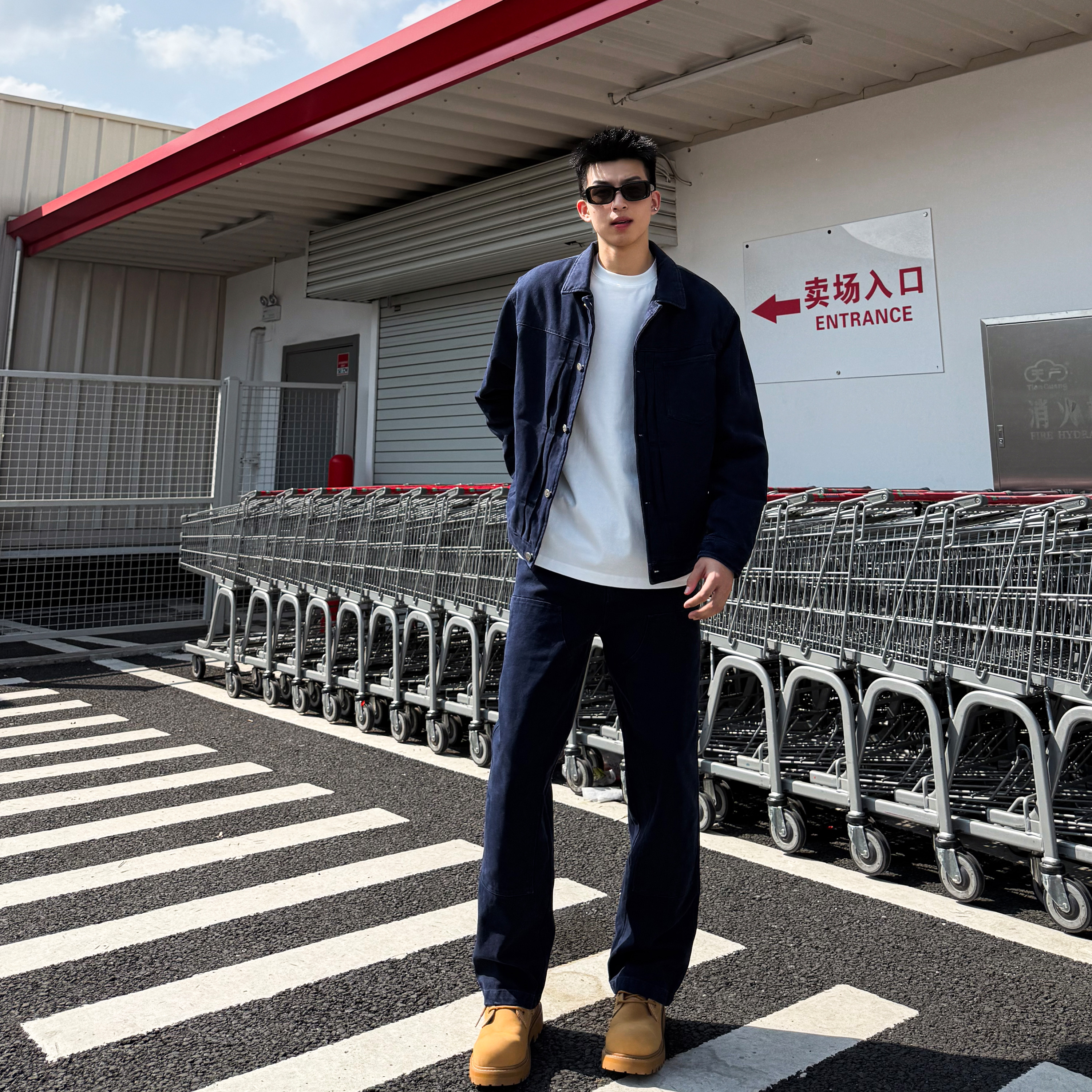 【清仓】SANBAI 叁佰【水洗棉衣】冬季450克厚帆布休闲纯色夹棉外套