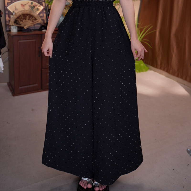 112/ J 休闲高级时尚新中式烫钻阔腿裤