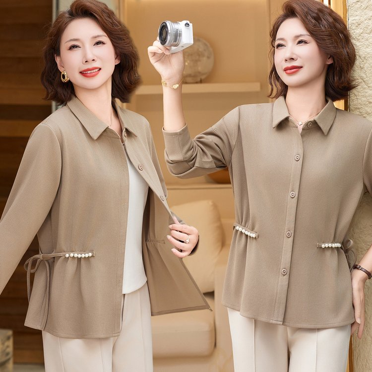 妈妈秋装2025新款长袖衬衫开衫上衣服中老年女装端庄大气秋天