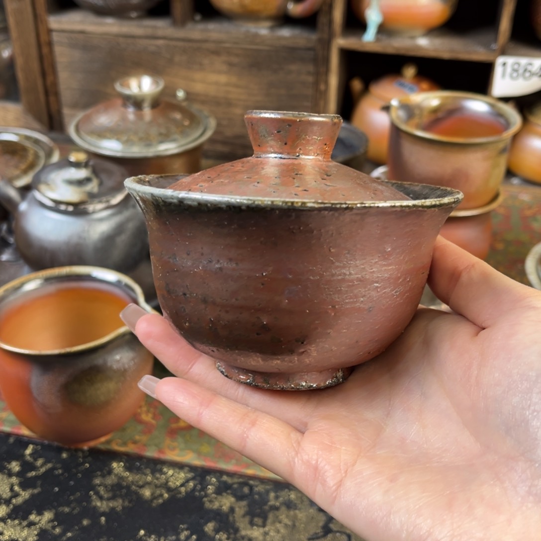 杯柴烧茶器粗陶盖碗