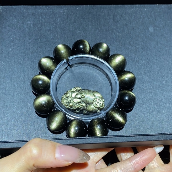 黑曜岩手链未镶嵌男***强