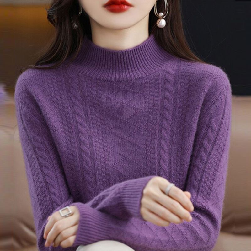 半高领纯100羊绒衫女百搭厚款毛衣秋冬新款休闲保暖套头100羊毛衫