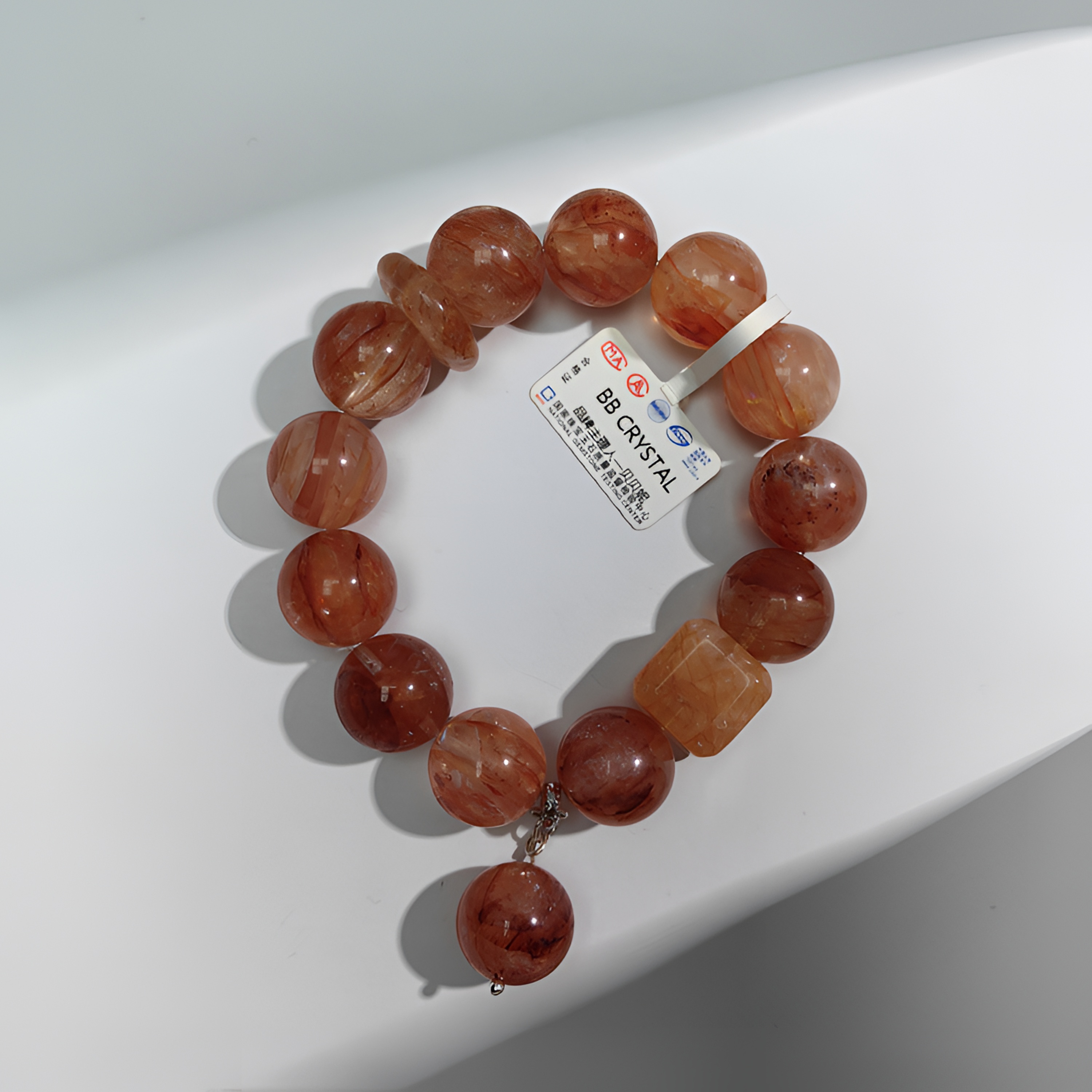 孤品【柿柿如意】原创天然串珠设计款红浇花平安扣红胶花方糖