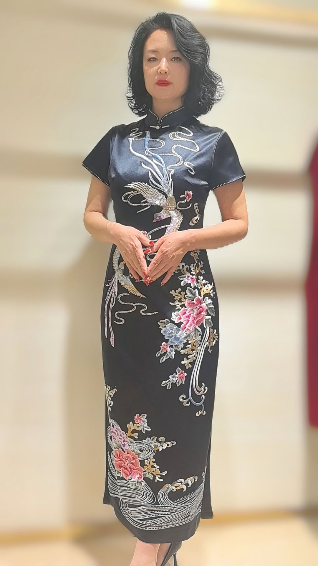 六礼17726藏蓝高奢手绣喜婆婆喜妈妈婚宴礼服