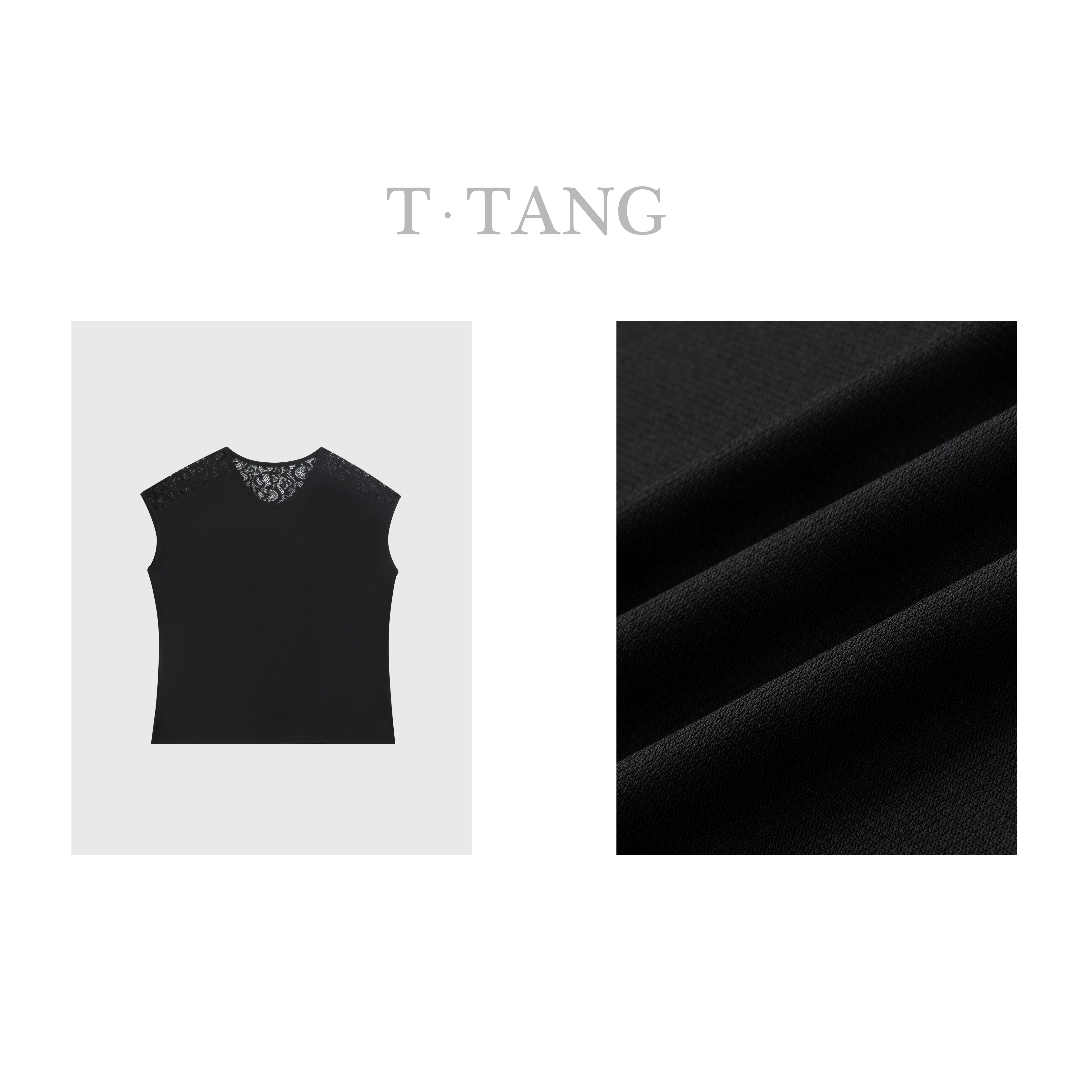 FL夏季200g斜纹水晶麻感面料百搭时尚肩部拼接蕾丝坎袖上衣【6501】