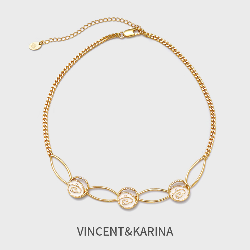 VINCENT&KARINA 铜合金项链 【涟漪】轻奢气质白色滴釉锁骨链项链