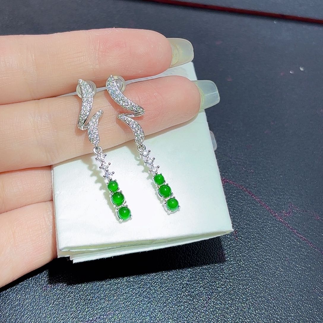 翡翠银S925镶嵌耳饰精品•耳饰一对