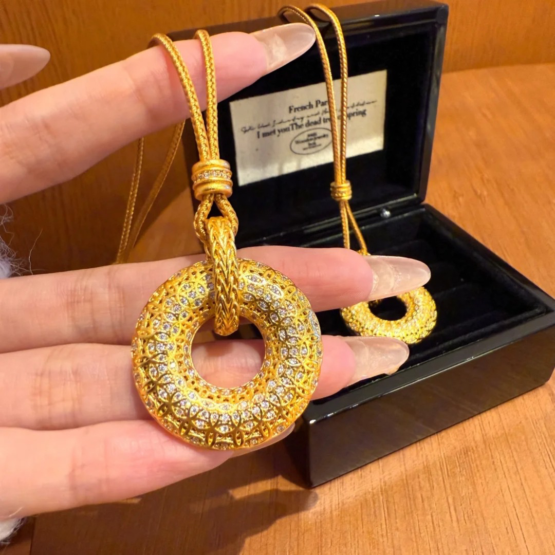 合金吊坠 【高端定制】古法花丝镂空点钻款双环平安扣