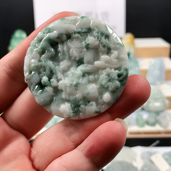 吊坠(不含链)未镶嵌翡翠18山水牌