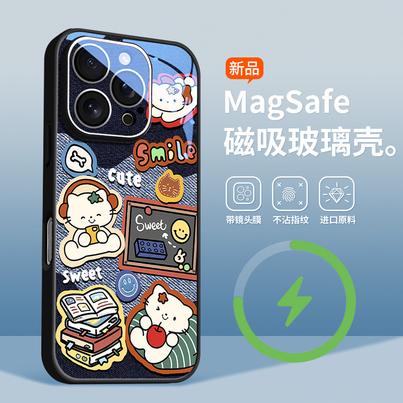 适用苹果16手机壳卡通iPhone16/15promax磁吸14全包13猫12男女ins