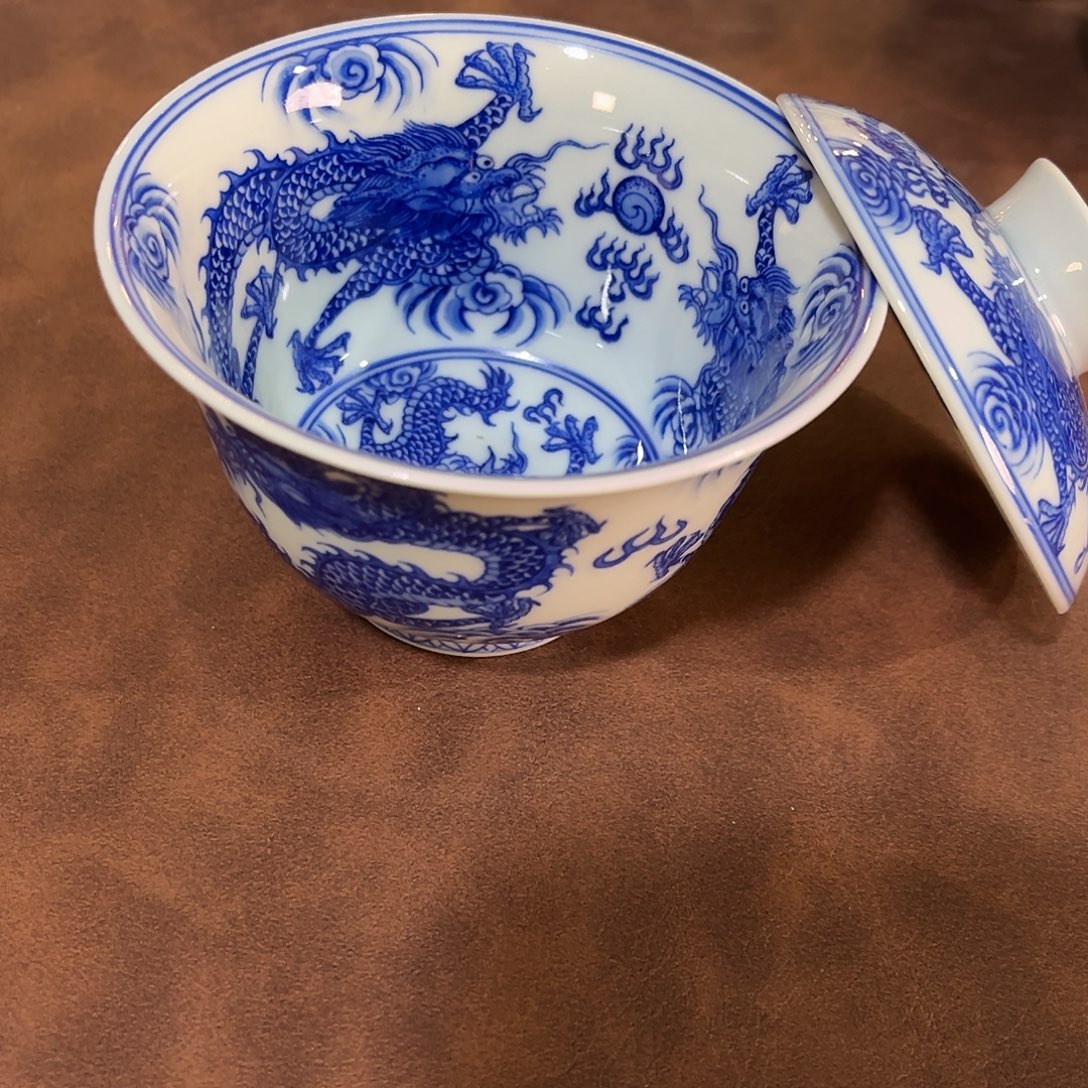 九龙满工盖碗手工手绘绘