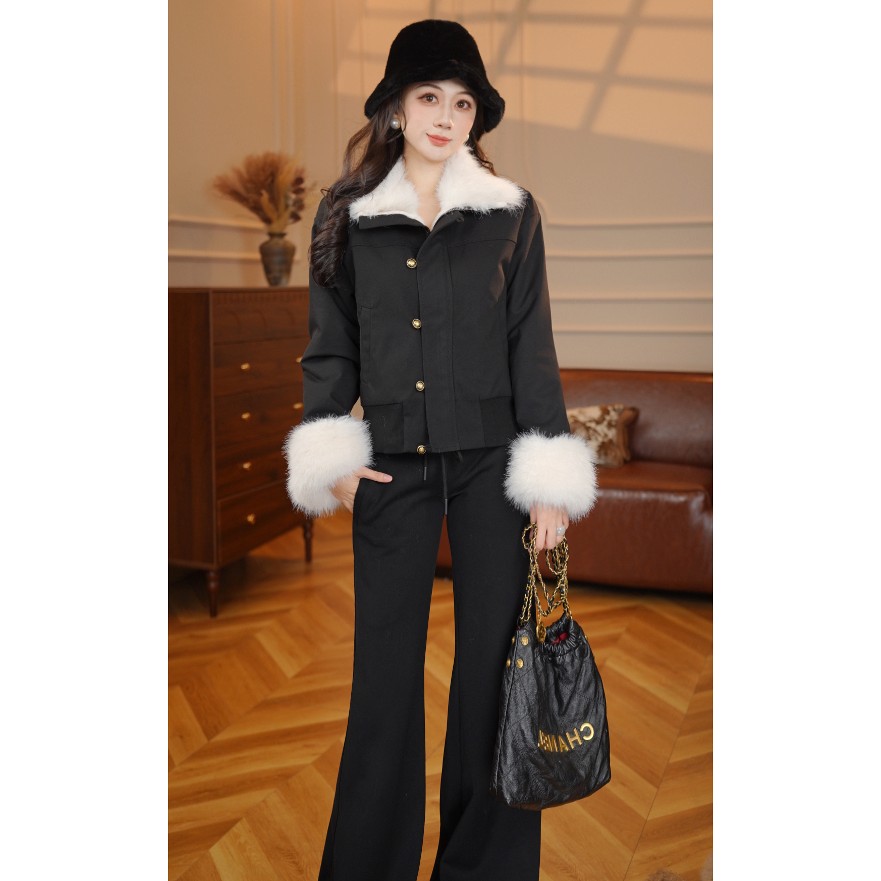 【张小小】【加绒加厚】翻领工装2025冬季新款短款加厚保暖外套D4399